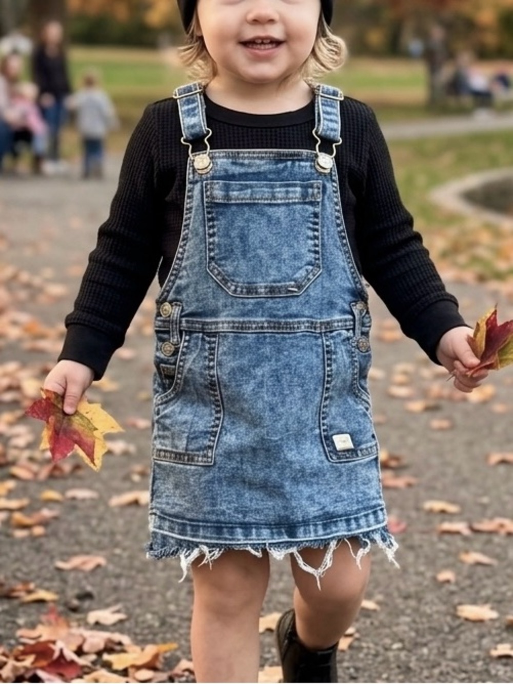 24M 7 For All Mankind Denim Acid Wash Fray Hem Baby Girl Overall Jumper Dress
